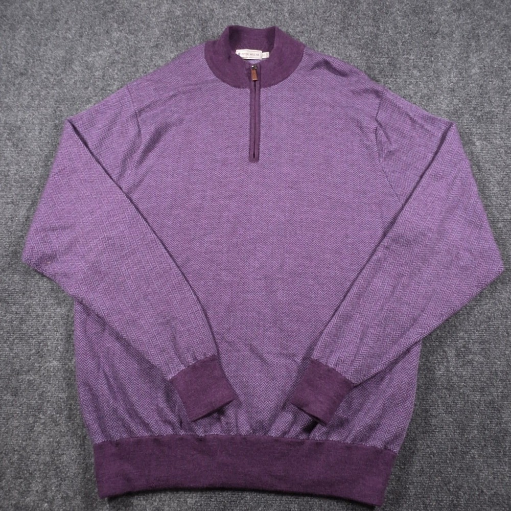Peter Millar Pullover Sweater Mens XL Italian Merino Wool Herringbone 1/4 Zip